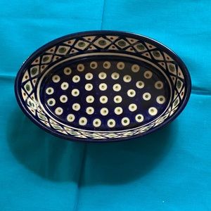 VINTAGE BOLESLAWIEC ((HANDMADE IN POLAND-6” SMALL CASSEROLE DISH-BLUE RUST